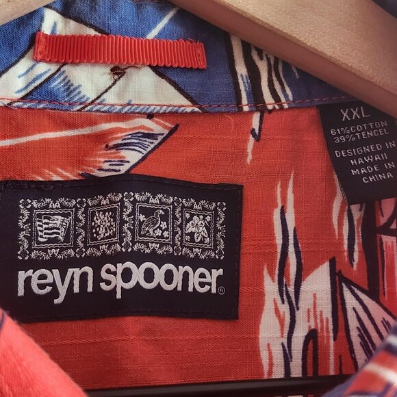Reyn Spooner Shirt Mens 2XL Coral Aloha Hawaiian Sailboat Nautical Short Sleeve - Picture 5 of 11